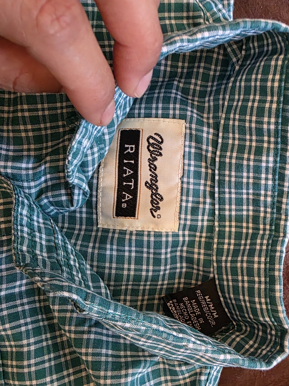 Wrangler Green & White Plaid Button-Down Shirt